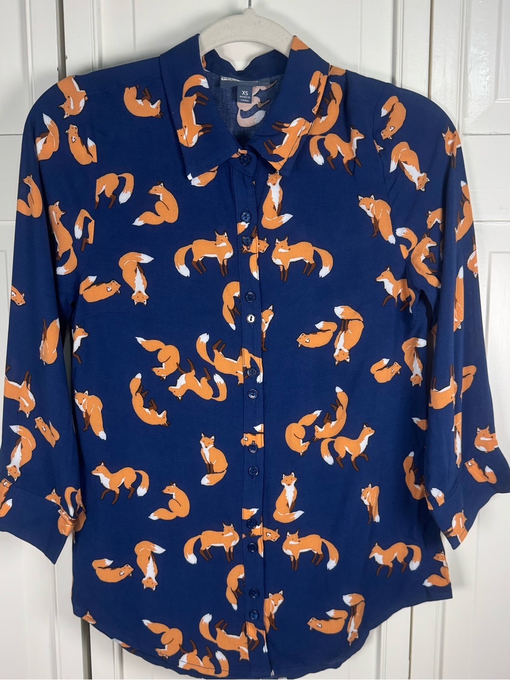 ModCloth Navy Fox Print Button Front Rayon Blouse XS